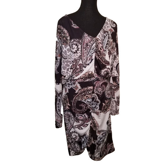 VENUS Career Casual Party Paisley Long Slv V-neck Elastic Waist Multicolor Sz M - Picture 1 of 8